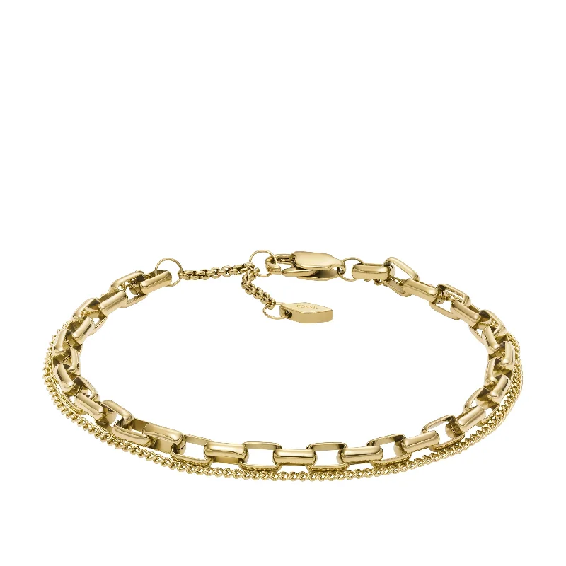 bridal ring sets -Fossil Women's Archival Core Essentials Gold-Tone Stainless Steel Chain Bracelet