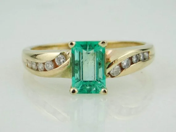 classic engagement rings -Emerald and Diamond Engagement Ring