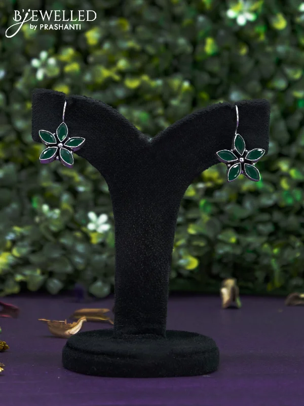 small gold earrings for women -Oxidised hanging type earring floral design with emerald stones