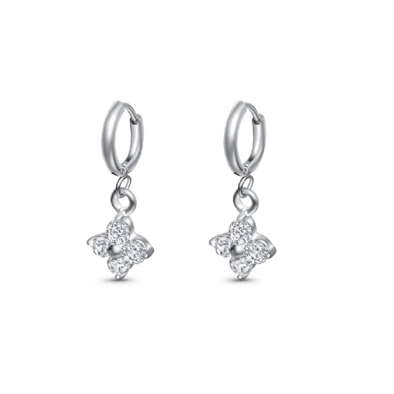 gold earrings for women -Diamond Clover Huggies