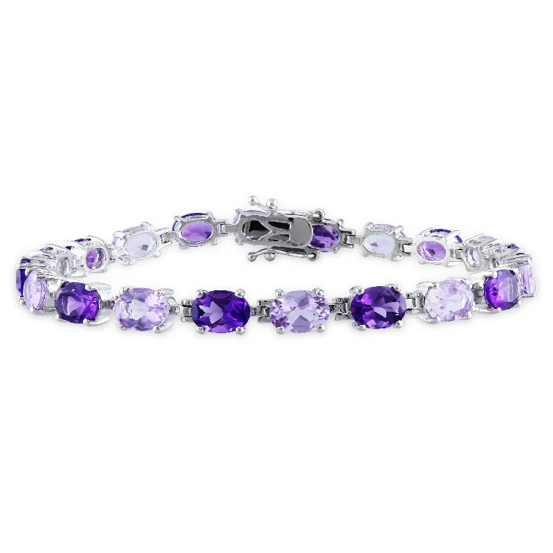 chic promise rings for women -Mimi & Max 14 1/2ct TGW Oval Amethyst-Africa and Rose de France Bracelet in Sterling Silver - 7.25in