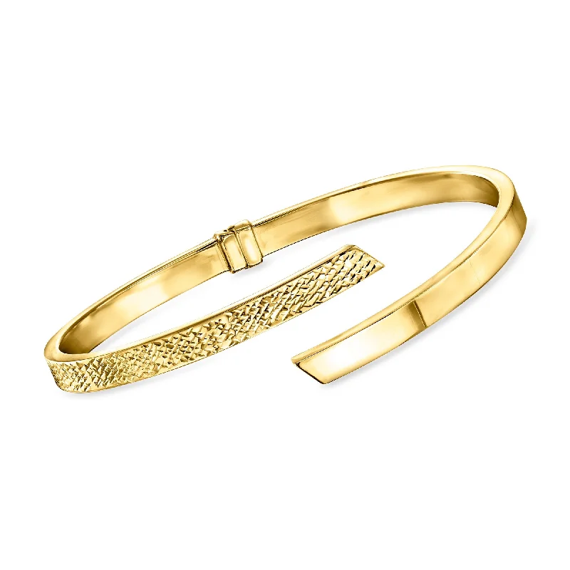 custom charm bangles for women -Ross-Simons Italian 14kt Yellow Gold Diamond-Cut and Polished Bypass Cuff Bracelet