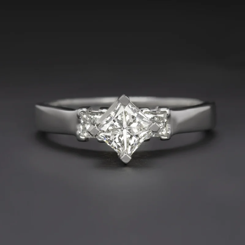 elegant halo engagement rings -0.71ct GIA CERTIFIED G SI1 PRINCESS CUT DIAMOND ENGAGEMENT RING SQUARE 3 STONE