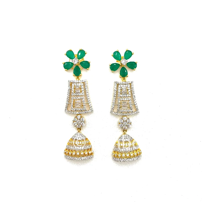 minimalist earrings for women -Intricate Green Floral and White Zircon (CZ) Sparkling stone earring