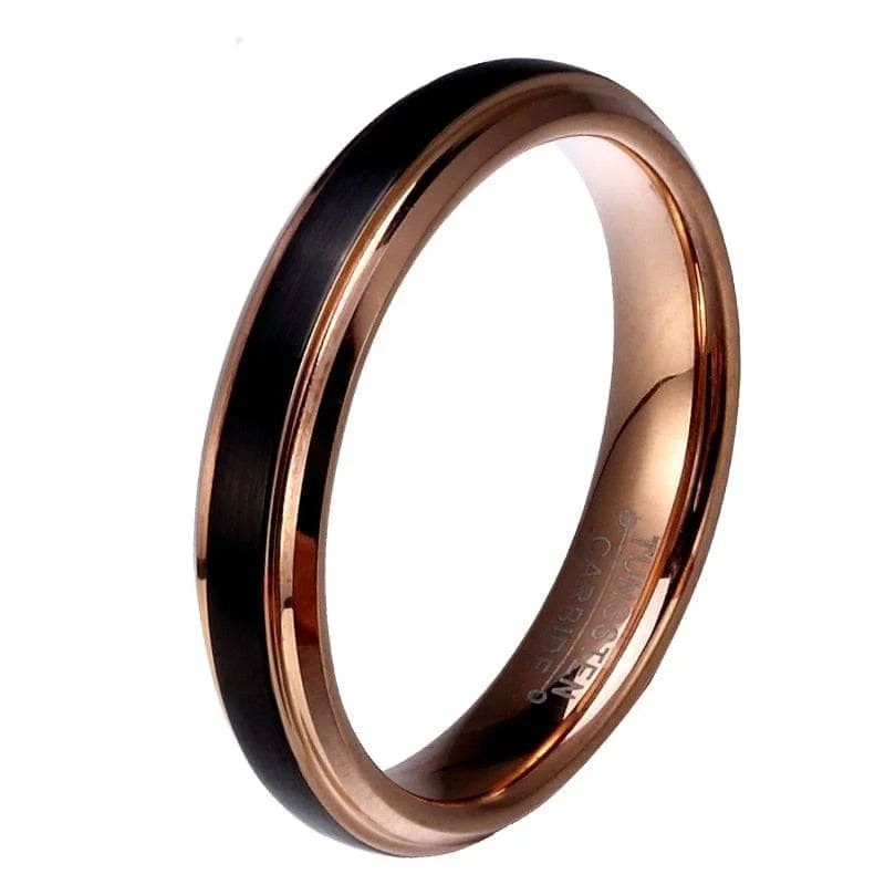 4mm Black with Rose Gold Plated Tungsten Carbide Women's Ring