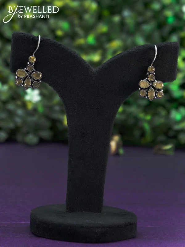 colorful earrings for women -Oxidised hanging type earring with yellow stones