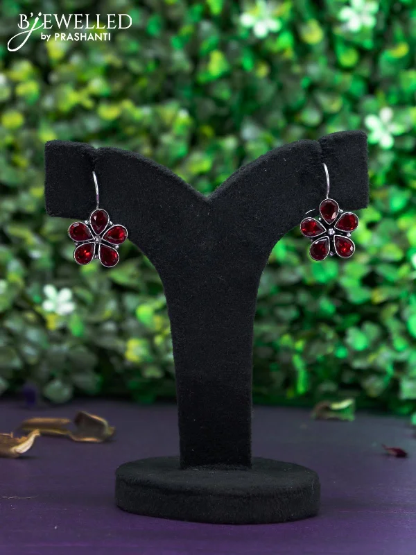 romantic earrings for women -Oxidised hanging type earring with maroon stones