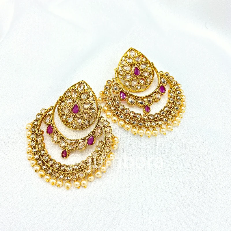 elegant earrings for women -Chaandbali Antique Gold Earrings with Champagne color CZ stones