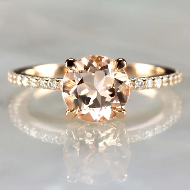 affordable rose gold engagement rings -1.7ct PEACH MORGANITE NATURAL DIAMOND ENGAGEMENT RING ROUND CUT ROSE GOLD PAVE