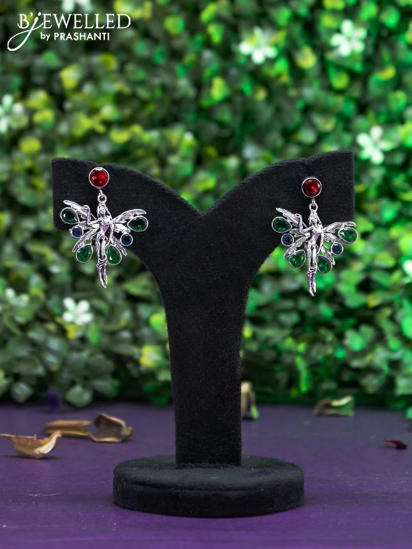 luxury diamond earrings -Oxidised earring butterfly design with multi colour stones