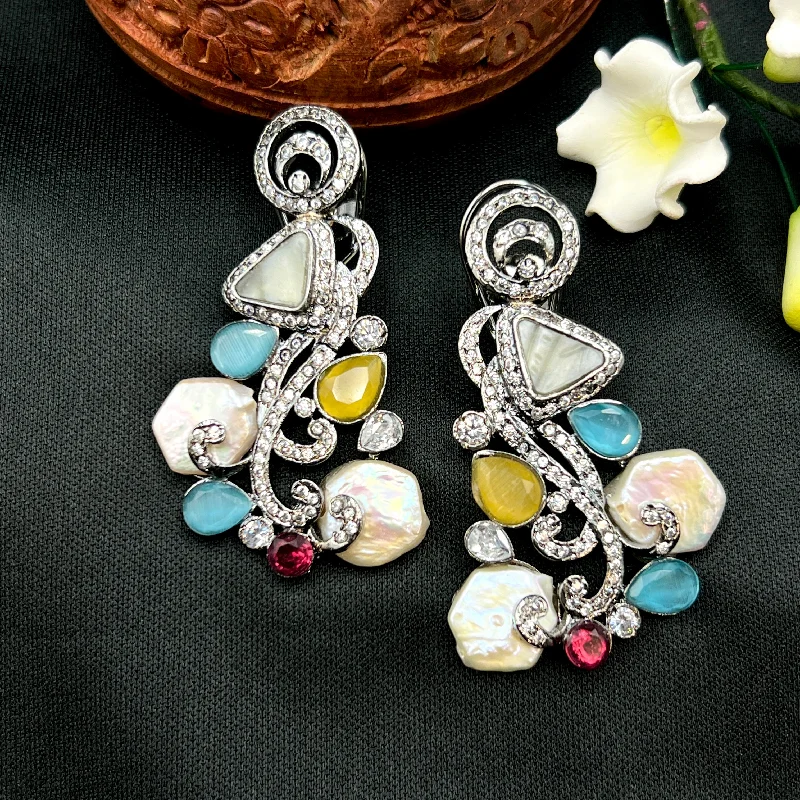 pearl earrings for women -Baroque Pearl Victorian AD Zircon Stone Earring