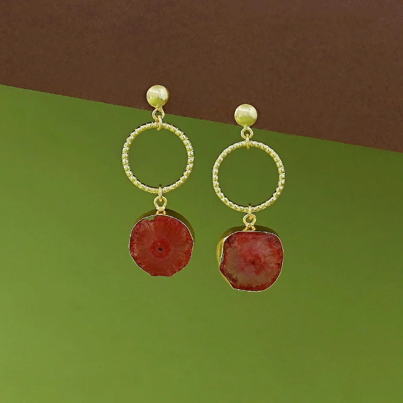 classic gold hoop earrings -Golden Circle + Agate Stone Earring