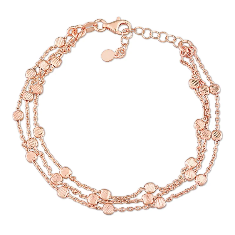 rose gold bracelet sets -Multi-Strand Chain Bracelet in 18k Rose Gold Plated Sterling Silver, 7.5 in