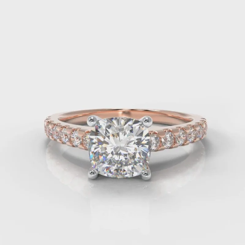 romantic engagement rings -Carrée Micropavé Cushion Cut Diamond Engagement Ring - Rose Gold