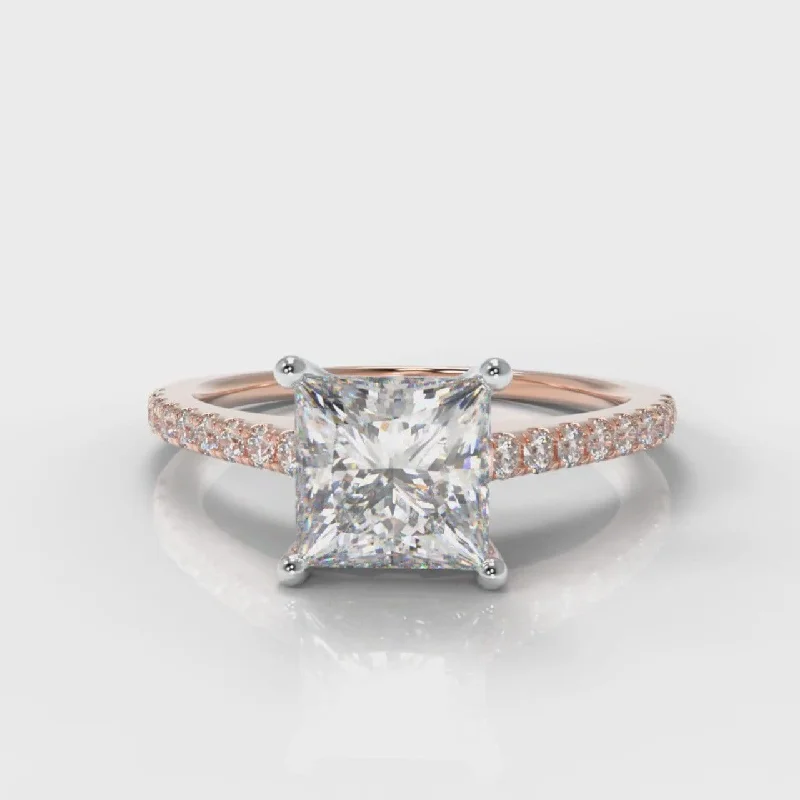 engagement rings with birthstones -Petite Micropavé Princess Cut Diamond Engagement Ring - Rose Gold