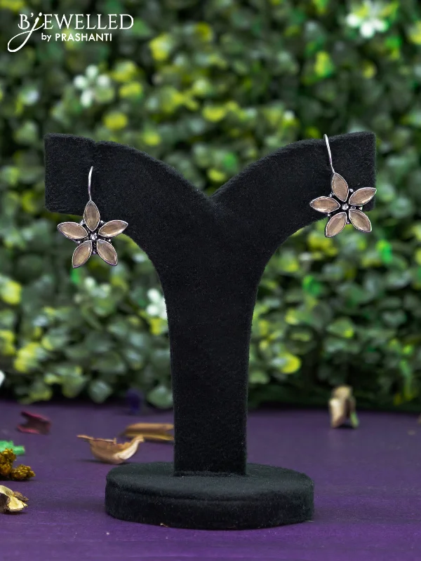 sleek hoop earrings for women -Oxidised hanging type earring floral design with sandal stones