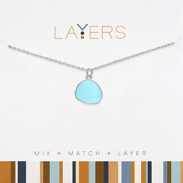 layered gold necklaces for women -Silver Aqua Coin Pendant Necklace