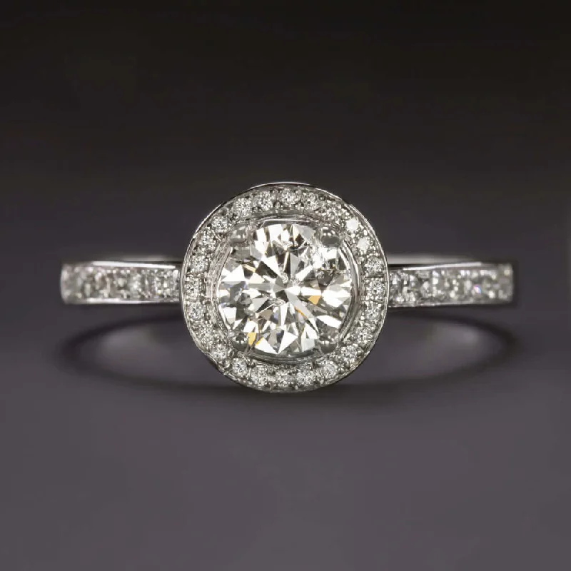 women’s cushion cut engagement rings -F-G SI2 0.87ct DIAMOND HALO ENGAGEMENT RING 18k WHITE GOLD NATURAL ROUND CUT