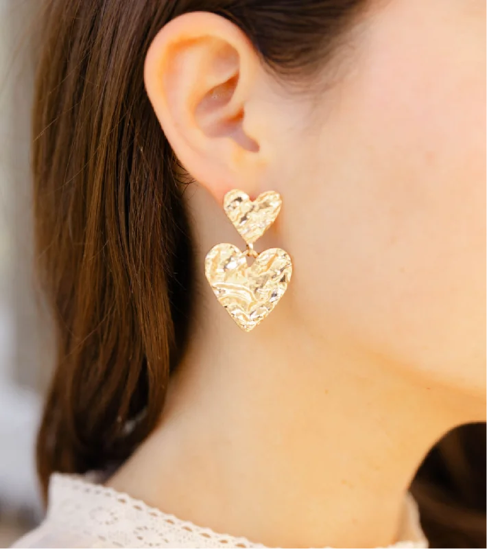 cubic zirconia earrings for women -Hammered Heart Earrings