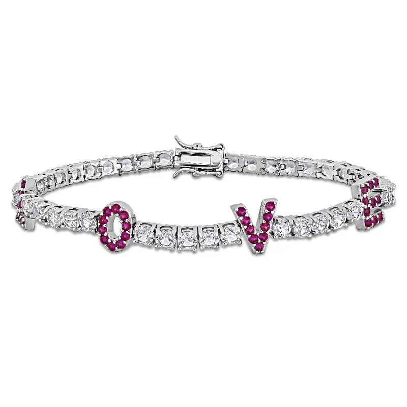 wedding rings for women -Mimi & Max 14 1/4ct TGW Created Ruby Created White Sapphire LOVE Bracelet Sterling Silver