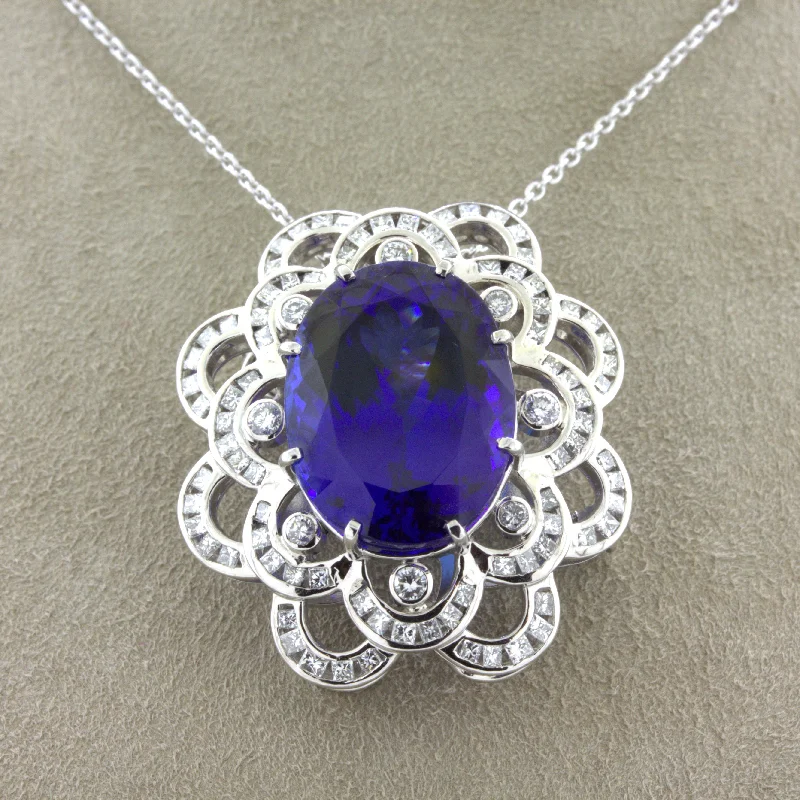 vintage style necklaces for women -15.12 Carat Tanzanite Diamond Platinum Pendant