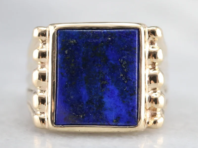 Retro Era Gold and Lapis Statement Ring