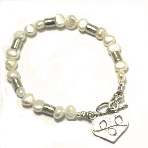 luxury bangles for women -Silver And Pearl Bracelet -B452SP