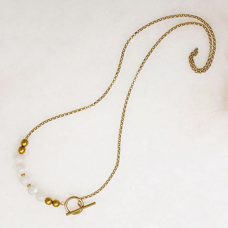 engagement necklaces for women -Glossy Moonstone & Gold Bead Necklace by Ancient Influences