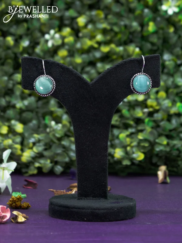 turquoise earrings for women -Oxidised hanging type earring with mint green stones