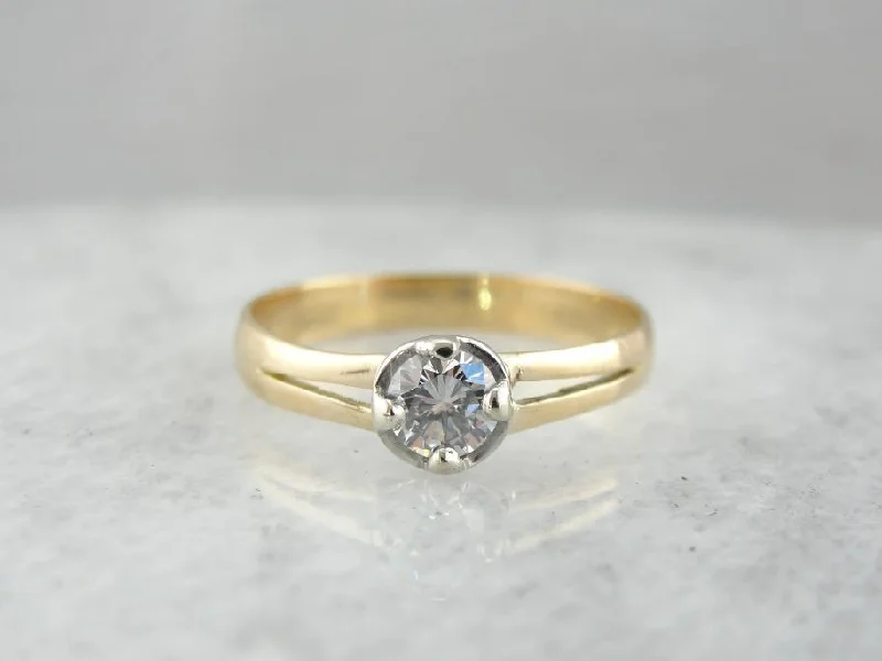 diamond engagement rings -Vintage Diamond and Gold Illusion Set Engagement Ring