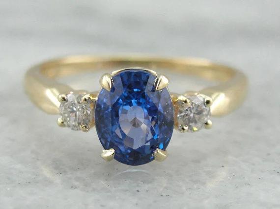 women’s pear cut engagement rings -Classic Three Stone Sapphire and Diamond Engagement Ring