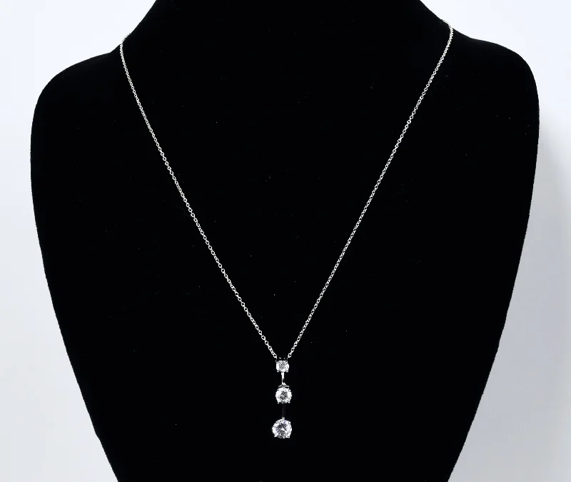 trendy gold necklaces for women -Articulated Graduated Crystal Drop Pendant on Sterling Silver Chain Necklace - 19"