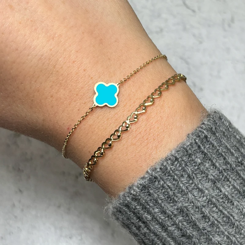 customizable bangles for women -Small Turquoise Single Clover Bracelet