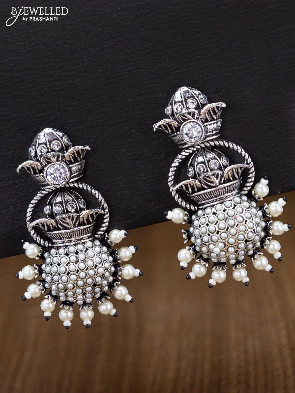 women’s ear cuff earrings -Oxidised earring with cz stones and pearl