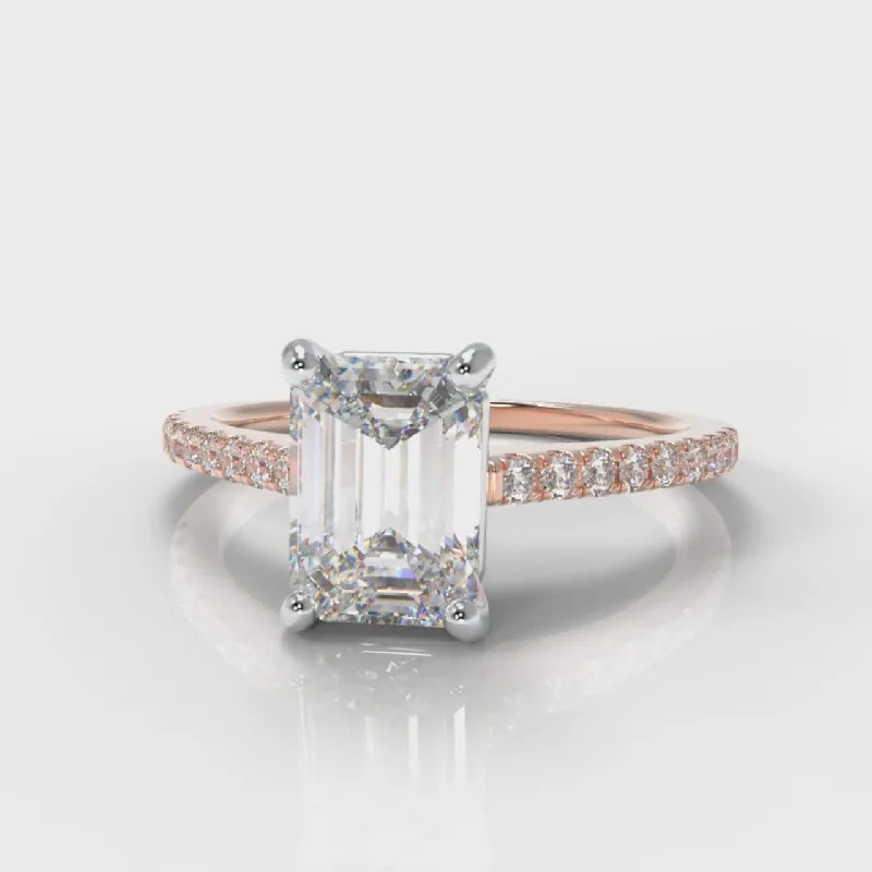 engagement rings for women -Petite Micropavé Emerald Cut Diamond Engagement Ring - Rose Gold