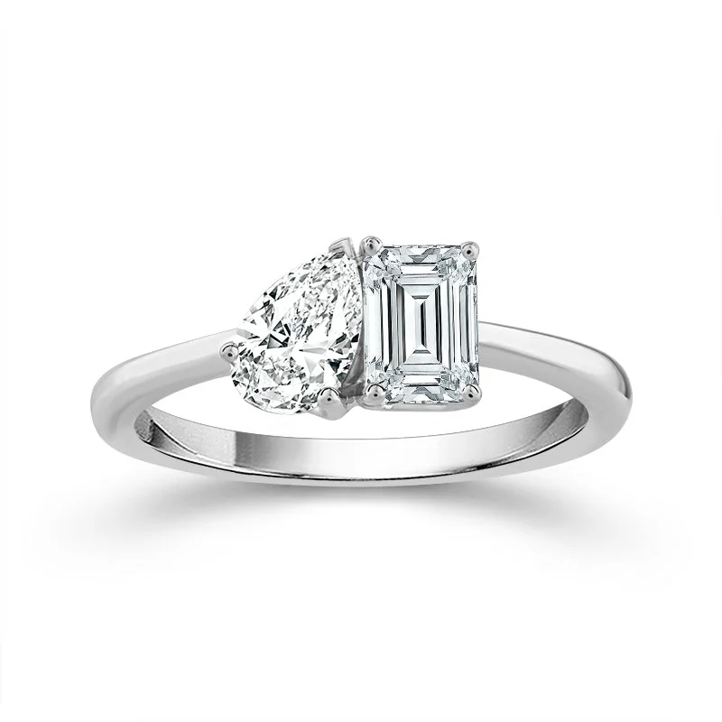 1 1/4 Ctw Pear and Emerald Cut Lab Grown Diamond Toi Et Moi Ring