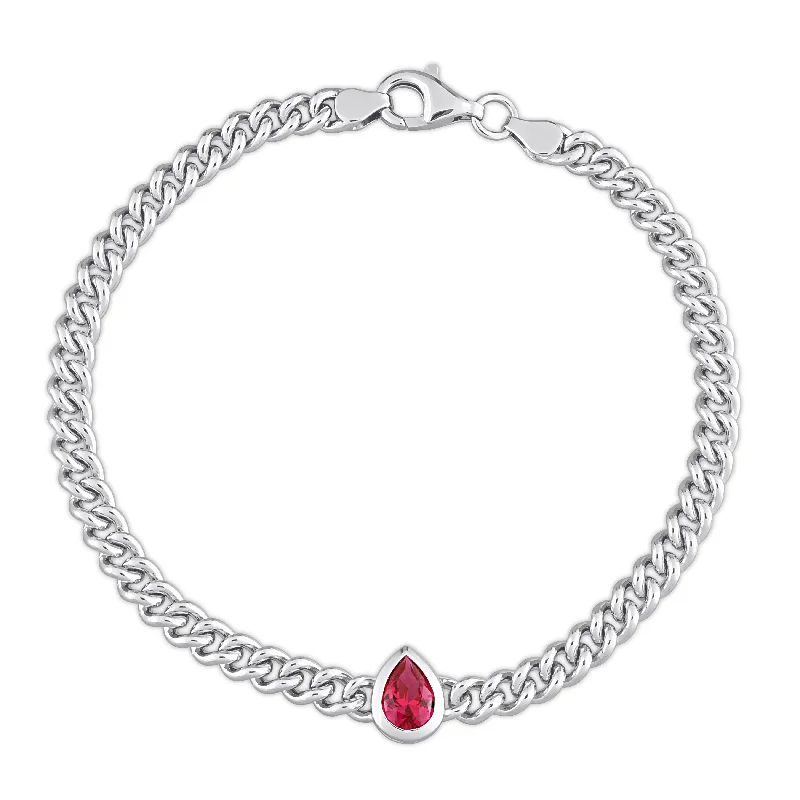 women’s bracelet with charms -Mimi & Max 1 1/7 CT TGW Pear Created Ruby Curb Link Chain Bracelet in Sterling Silver