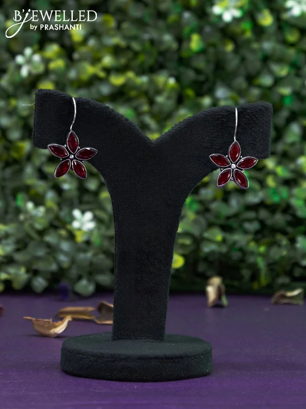 long chain earrings for women -Oxidised hanging type earring floral design with maroon stones