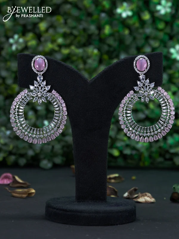 minimalist earrings for women -Zircon earring with baby pink and cz stones