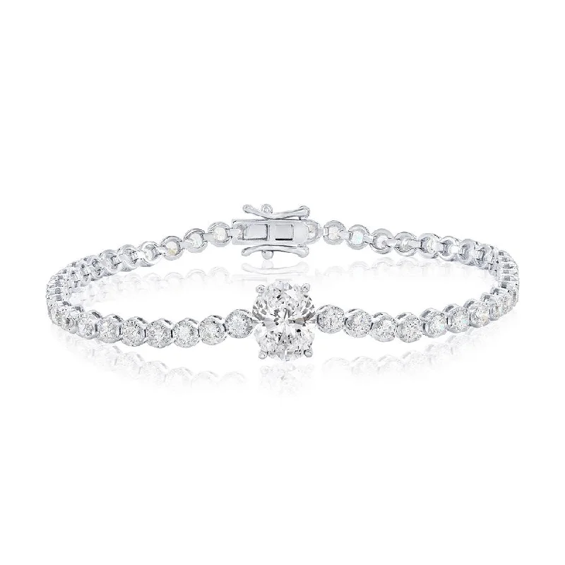 women’s bangles -Sterling Silver, Oval & Round CZ Tennis Bracelet