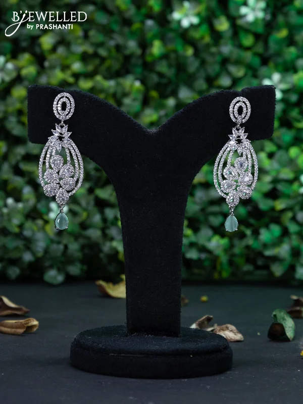 hoop earrings for evening wear -Zircon earring with mint green & cz stones and hanging