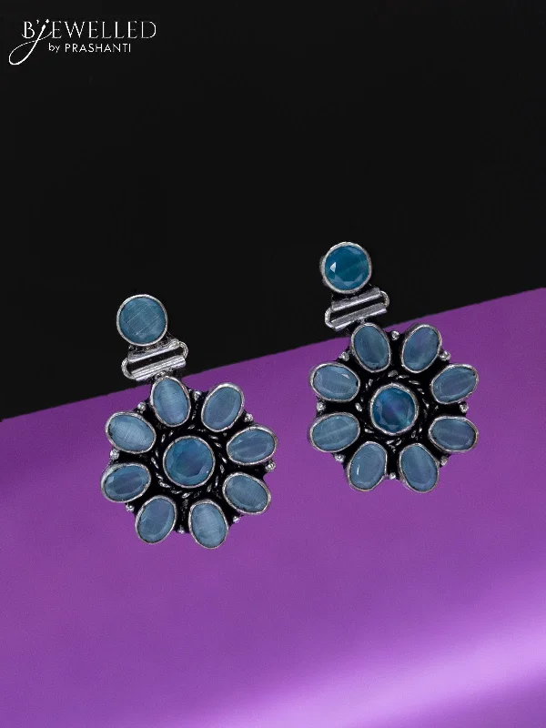 chic earrings for women -Oxidised earrings with light blue stones