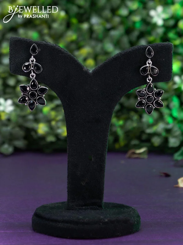 women’s birthstone earrings -Oxidised floral design earring with black stones