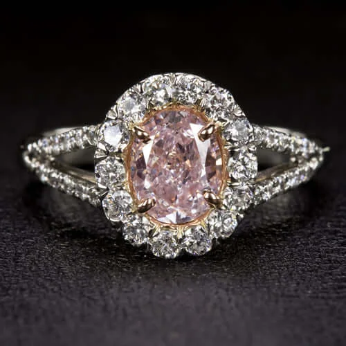 romantic engagement rings -1.5CT NATURAL FANCY PINK 1CT OVAL DIAMOND GIA CERTIFIED OVAL CUT ENGAGEMENT RING