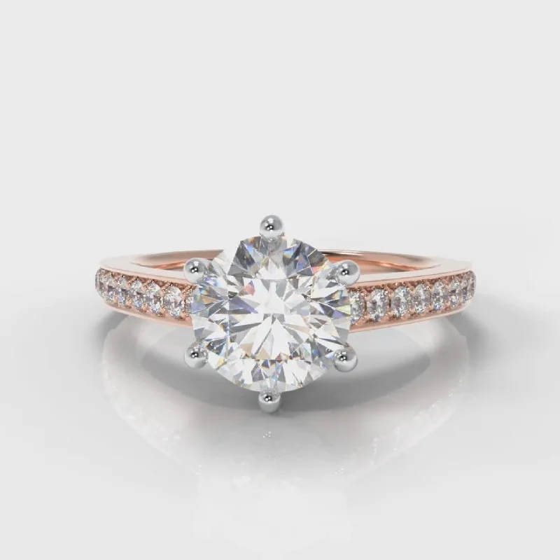 radiant cut diamond engagement rings -Star Pavé Round Brilliant Diamond Engagement Ring - Rose Gold