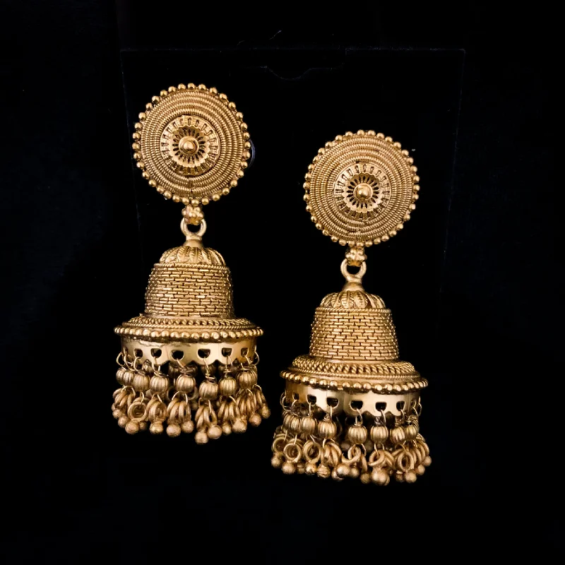 bohemian earrings for women -Traditional Antique Matte Gold plated Jhumka Earring