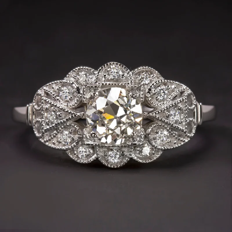 fashion engagement rings -GIA CERTIFIED 0.66ct OLD EUROPEAN CUT DIAMOND ENGAGEMENT RING VINTAGE WHITE GOLD