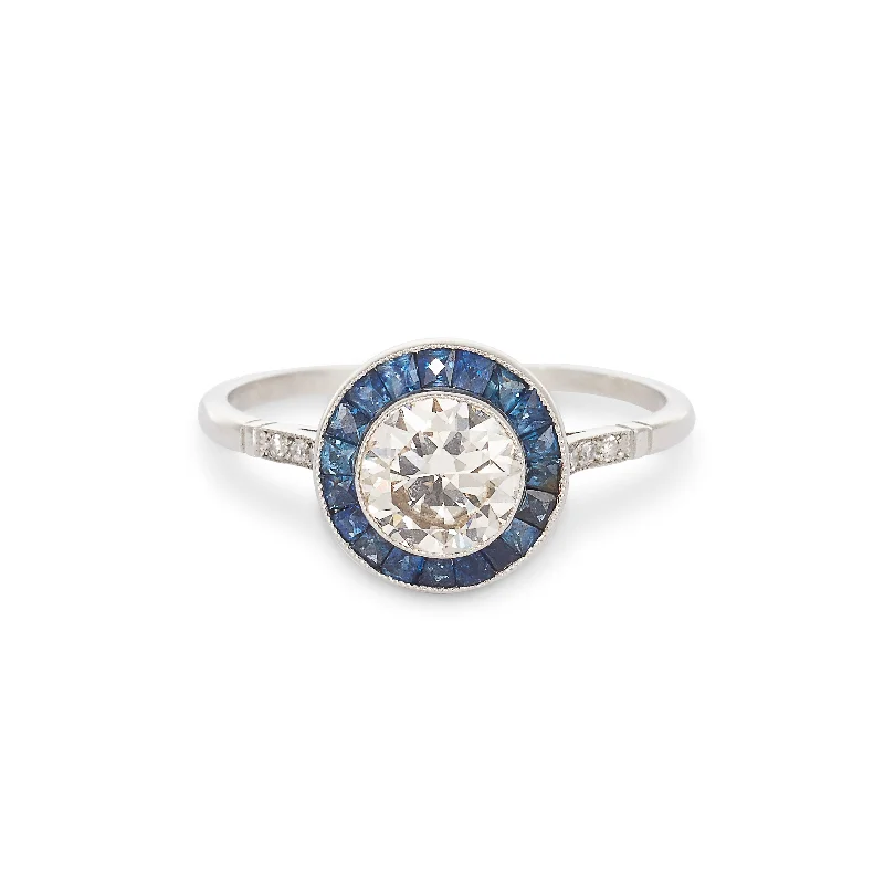 modern diamond engagement rings -Art Deco Style Target Engagement Ring, 0.91 Carats