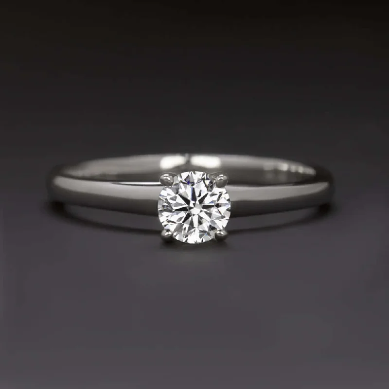 engraved engagement rings -0.45ct H SI2 ROUND CUT DIAMOND ENGAGEMENT RING 18k WHITE GOLD CLASSIC SOLITAIRE