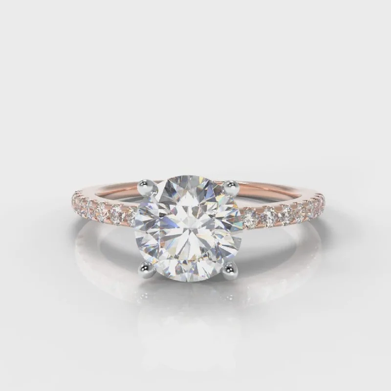 sapphire engagement rings -Petite Micropavé Round Brilliant Cut Diamond Engagement Ring - Rose Gold